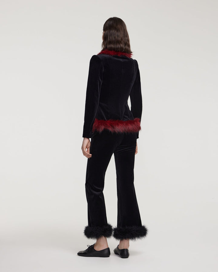 Velvet jacket with faux fur trim