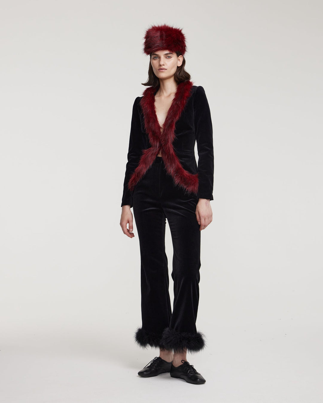 Velvet jacket with faux fur trim