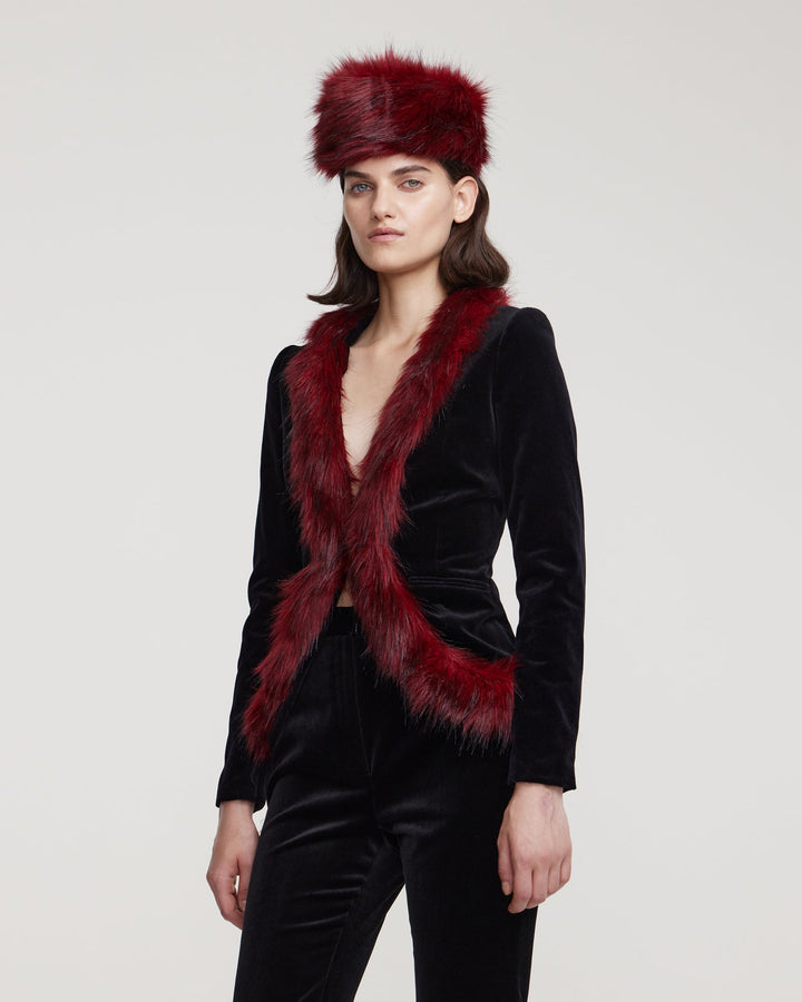 Velvet jacket with faux fur trim