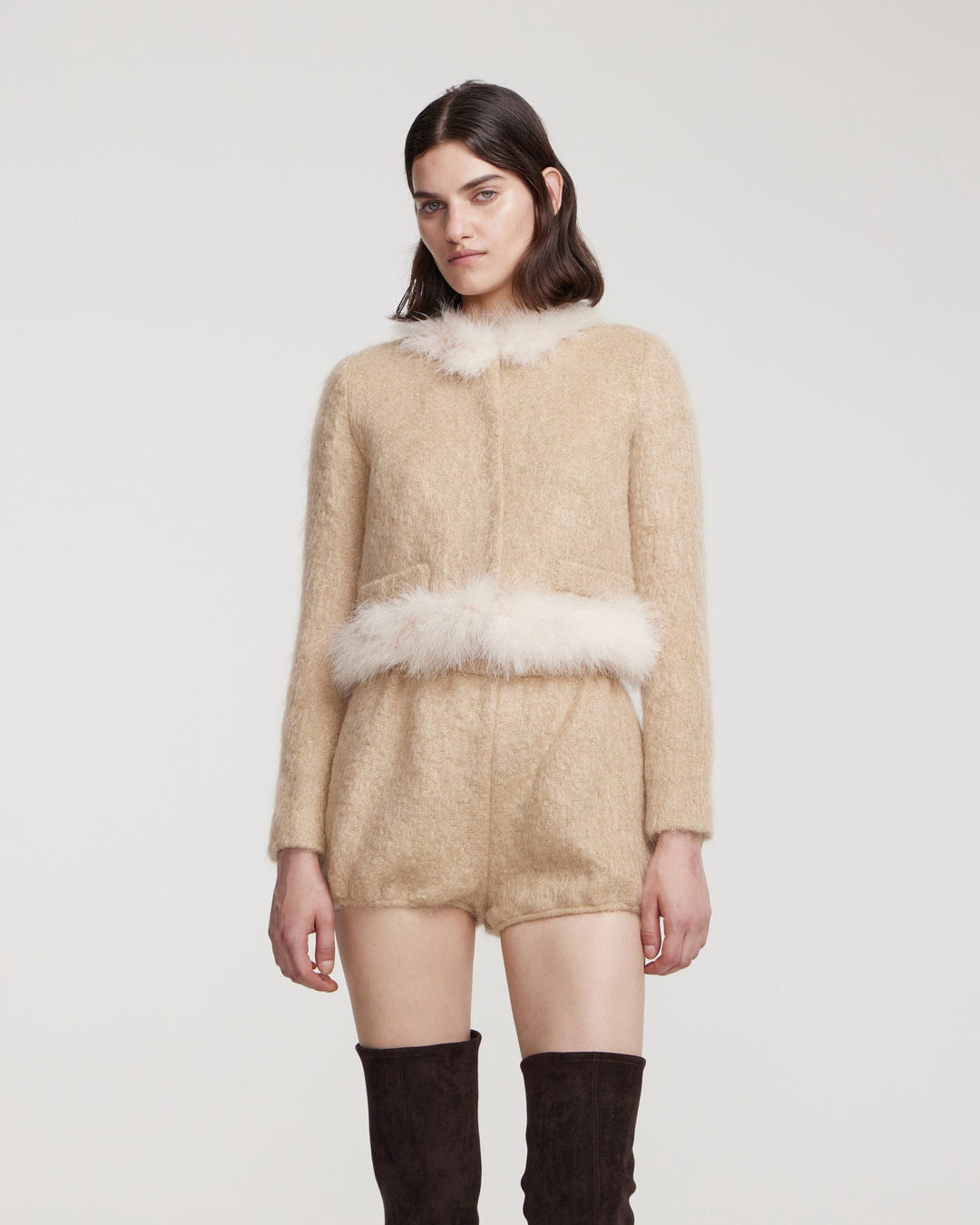 Mohair jacket with marabou feather trim