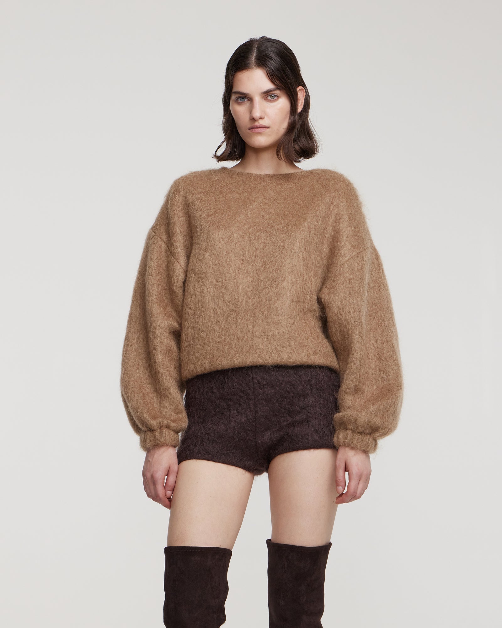 Brown mohair mini shorts – Kalmanovich EN