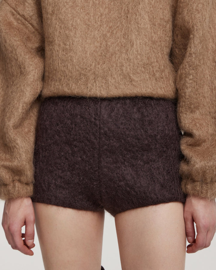 Brown mohair mini shorts