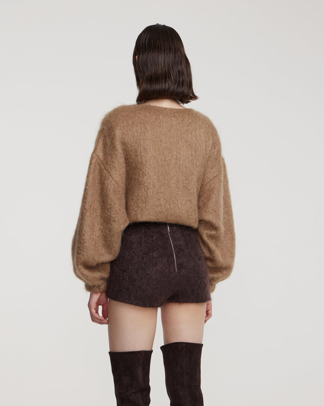 Brown mohair mini shorts