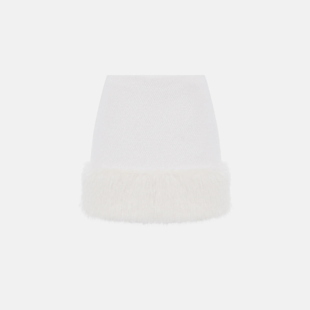 Mini skirt with faux fur trim