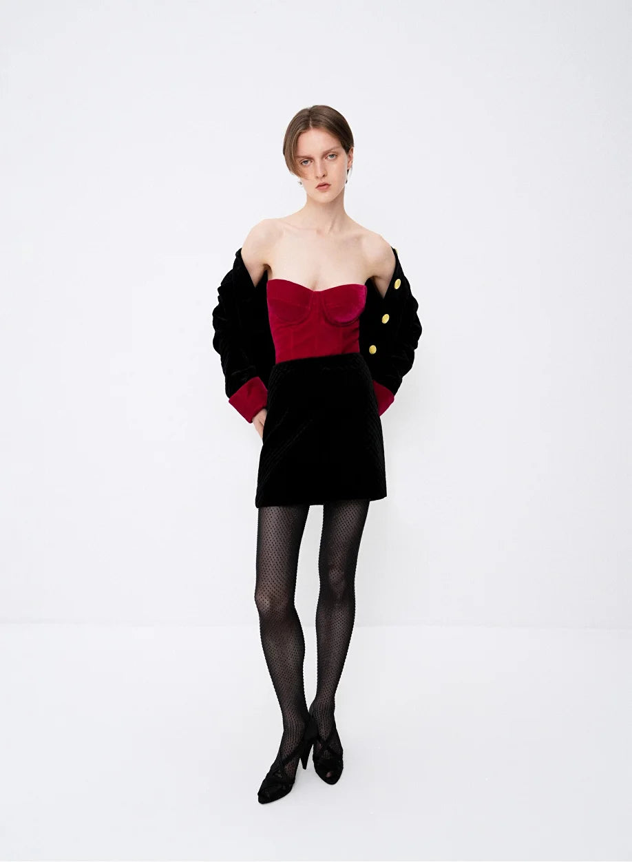 Quilted velvet mini skirt