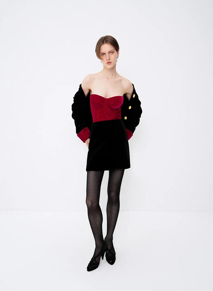 Quilted velvet mini skirt