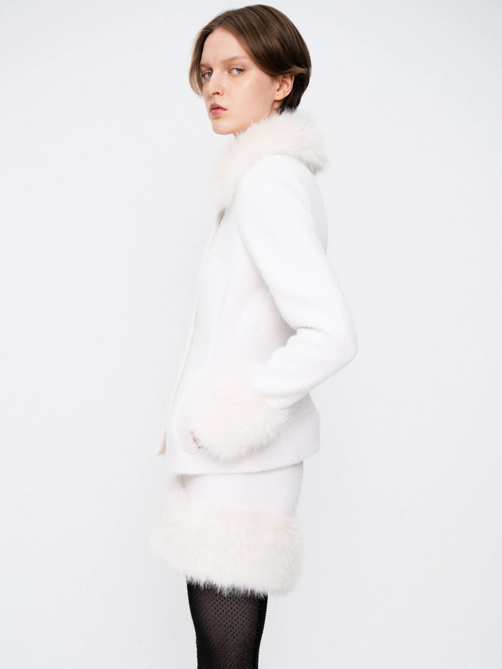 Fitted jacket with faux fur trim