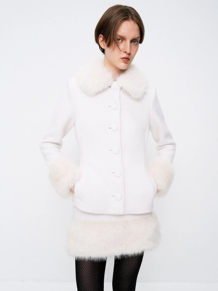 Fitted jacket with faux fur trim