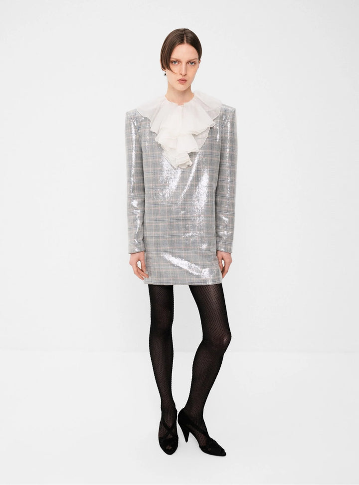 Suiting-fabric dress embellished with transparent sequins