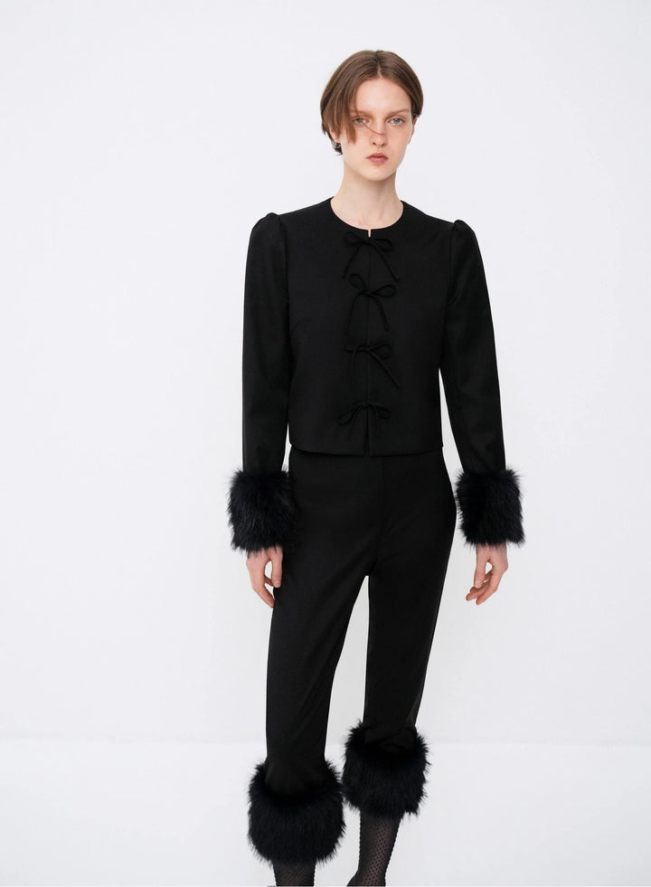 Cropped jacket with faux fur trim