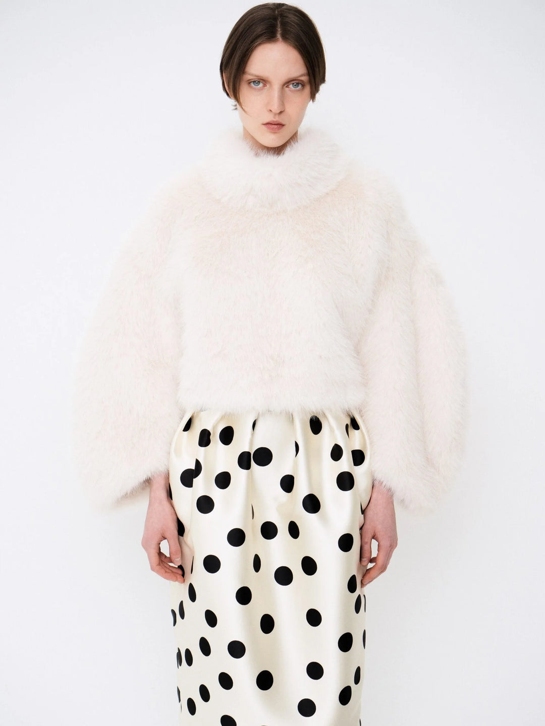 Oversized white faux fur sweater