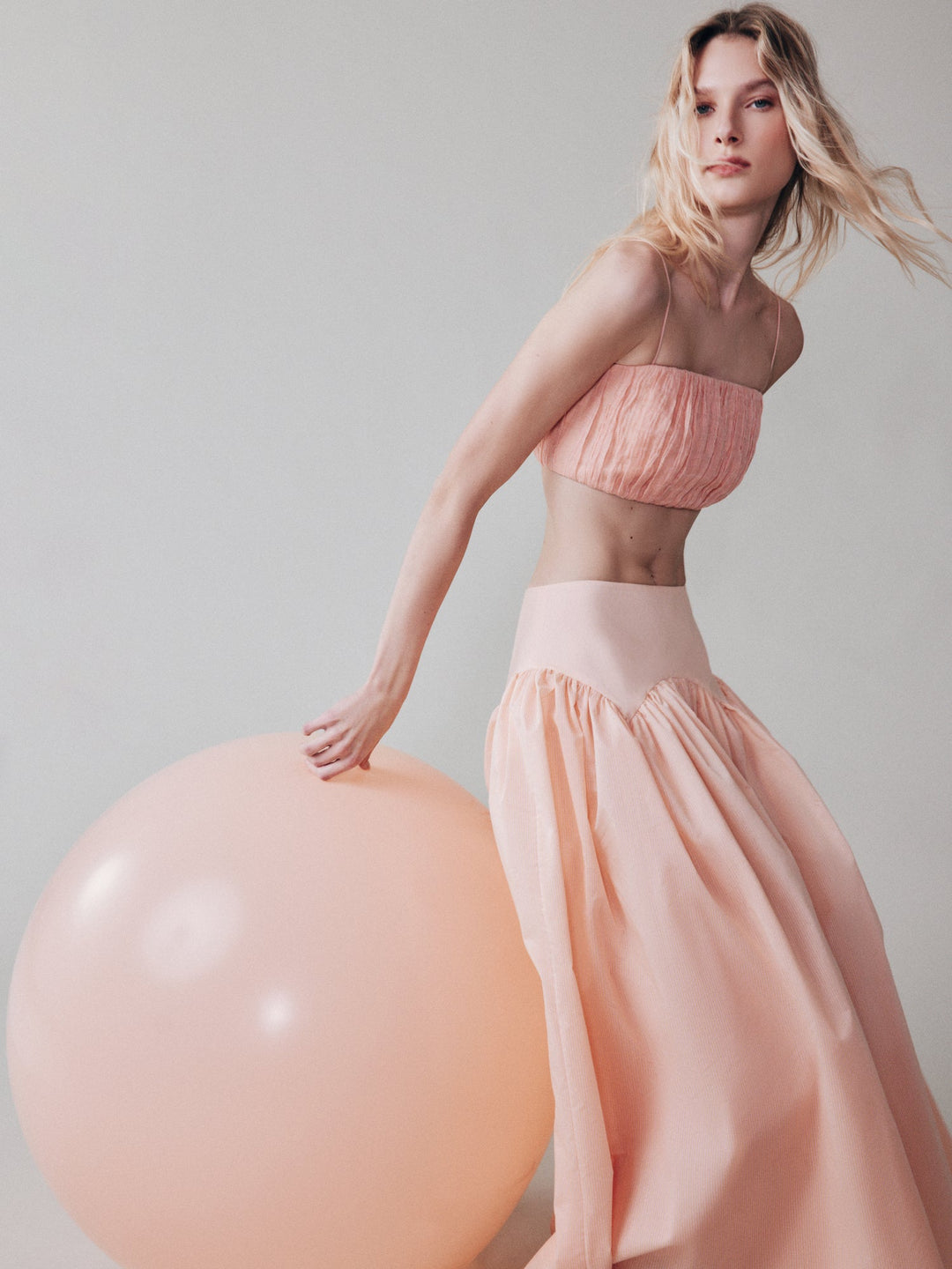 Yoke cotton midi skirt with pleats