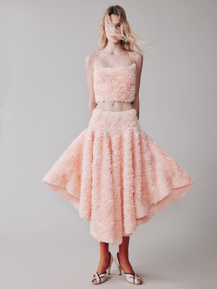 Voluminous textured midi skirt