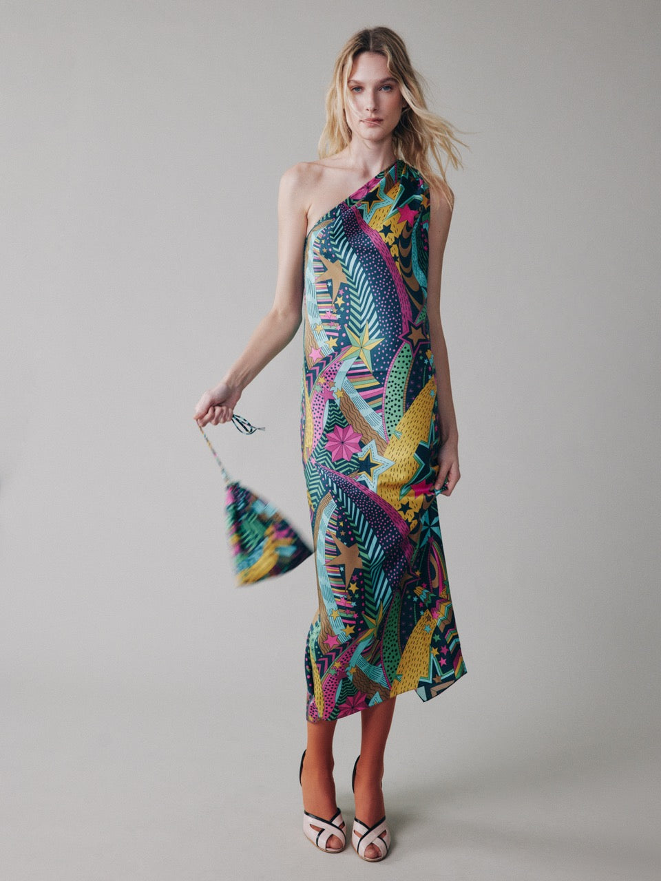 Printed asymmetrical dress made of Liberty silk