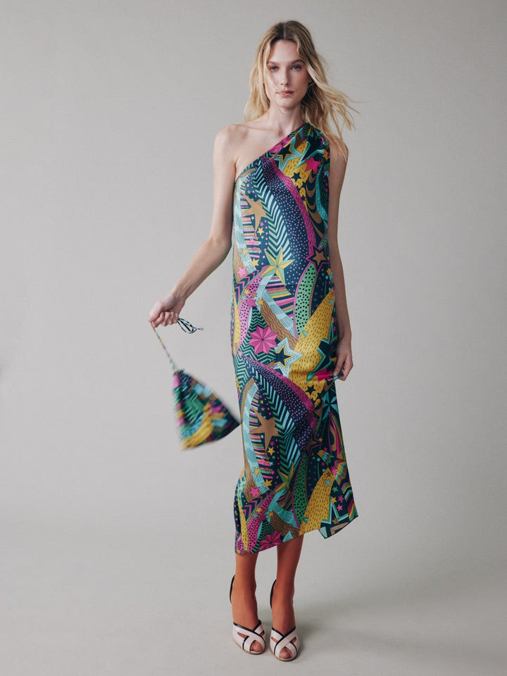 Printed asymmetrical dress made of Liberty silk