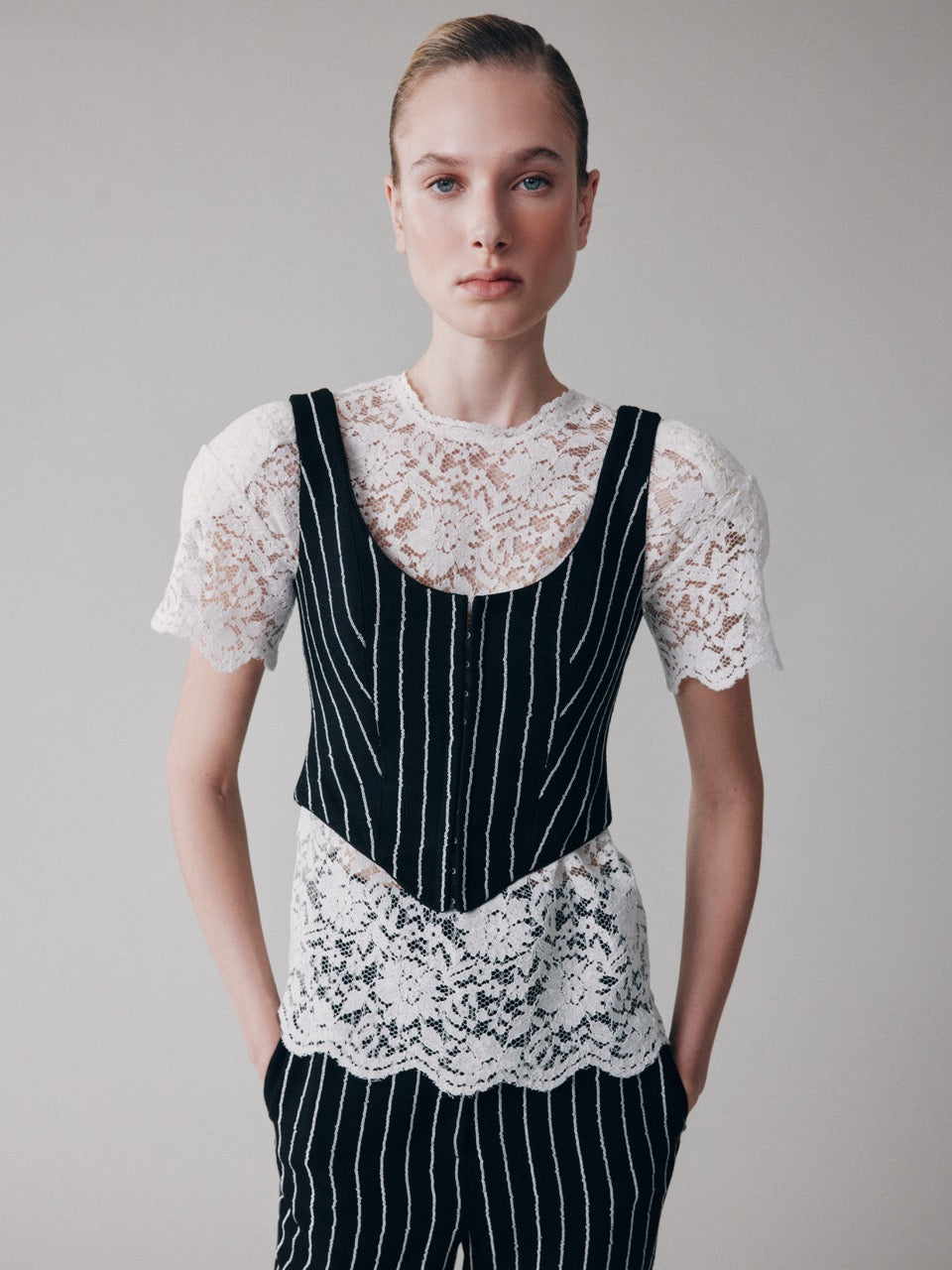 Striped linen corset top