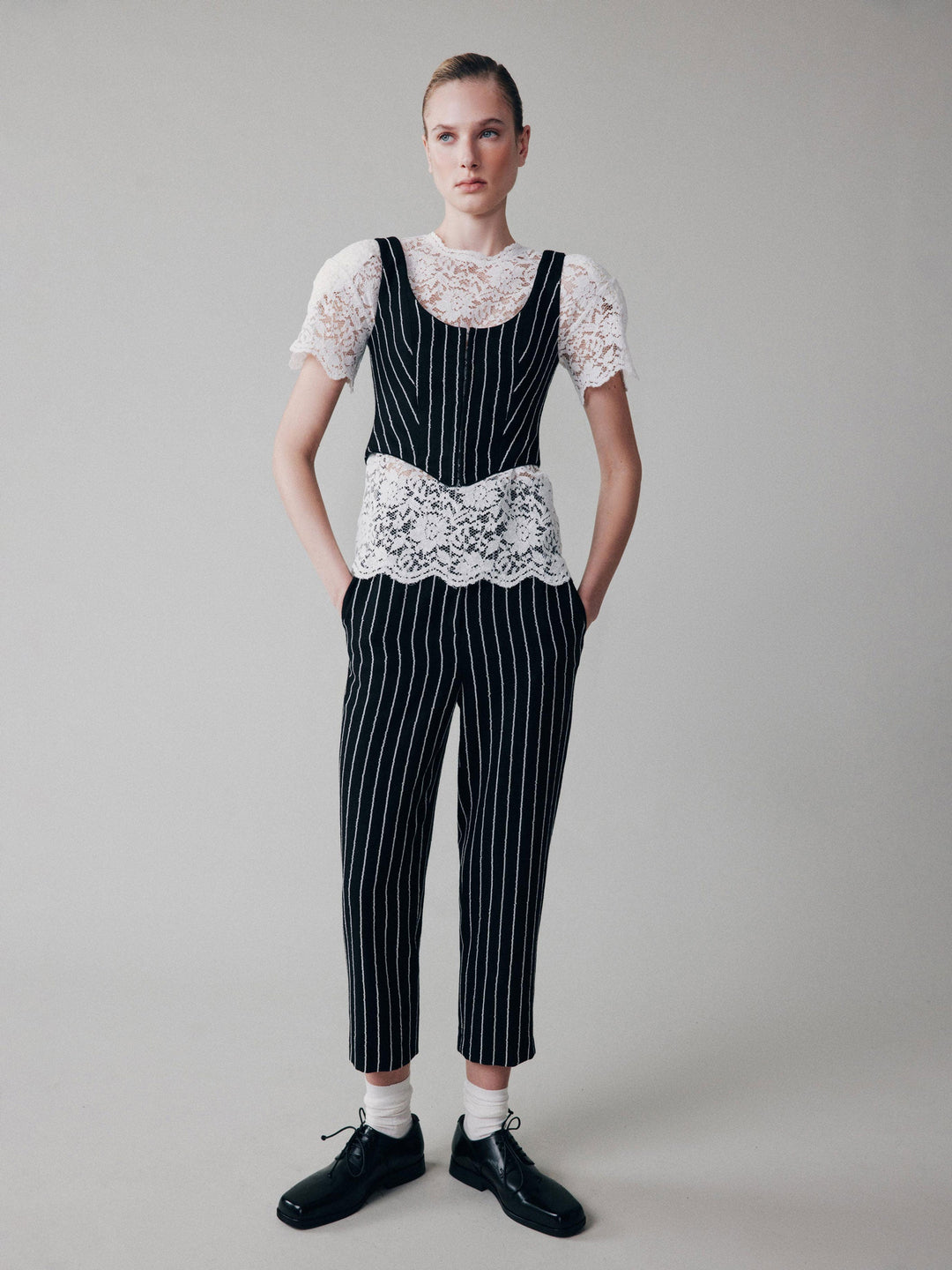 Slim-fit striped linen trousers