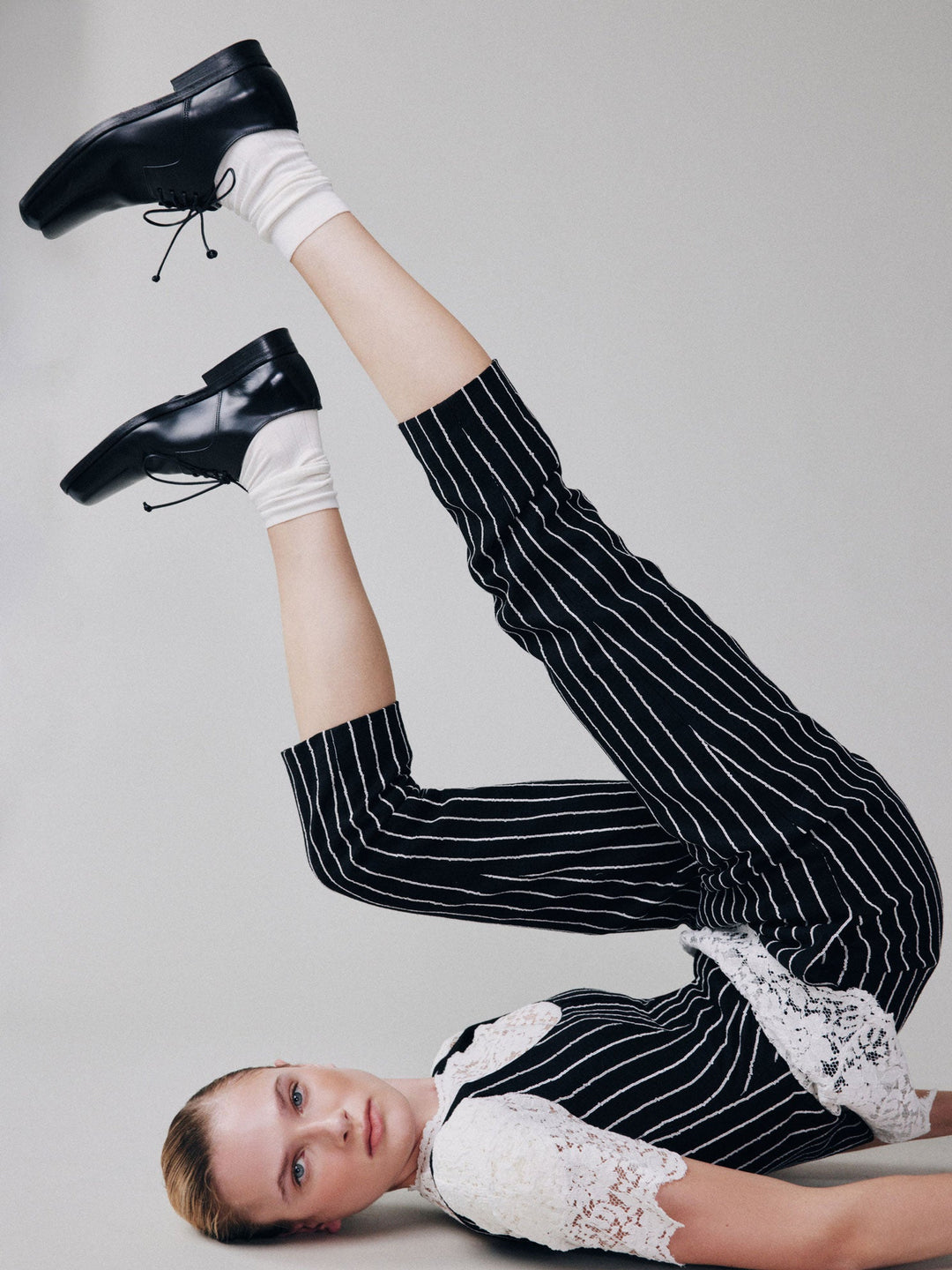 Slim-fit striped linen trousers