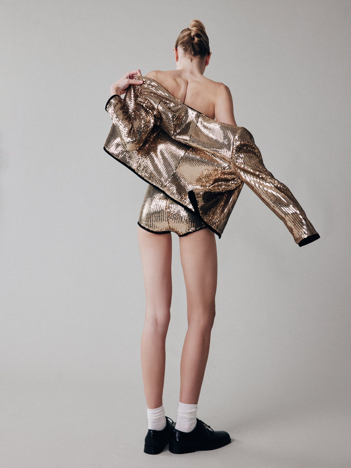 Cropped sequinned blazer
