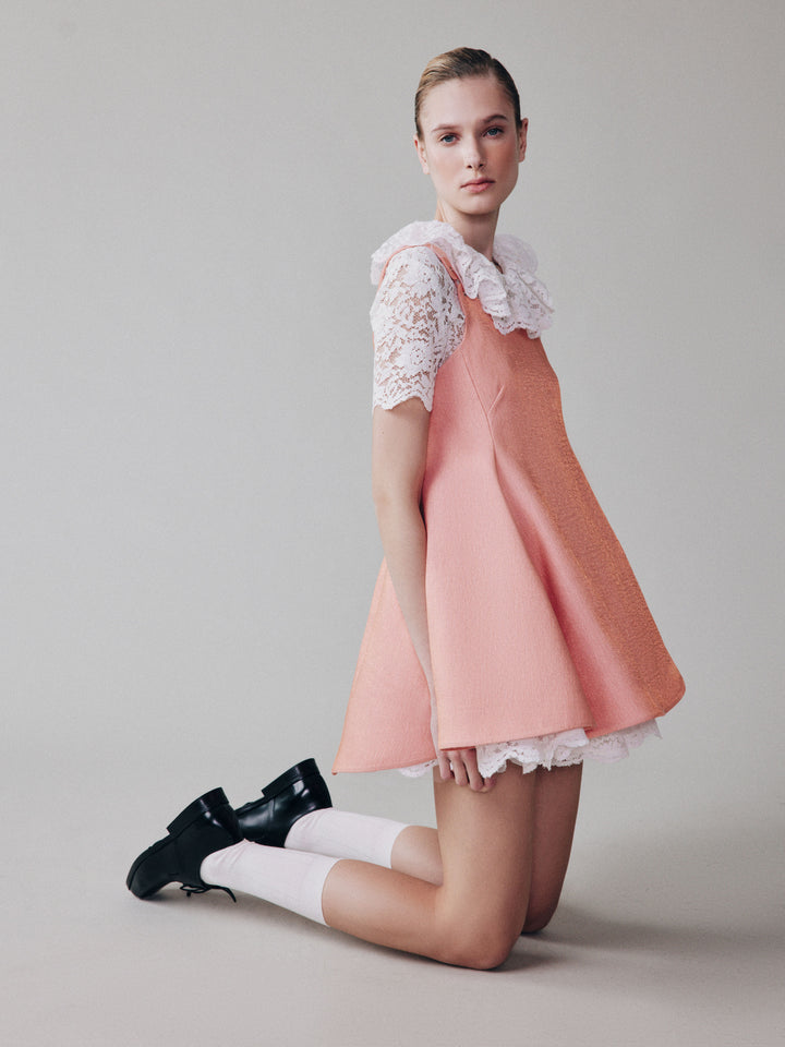 Lace mini dress with a jabot collar