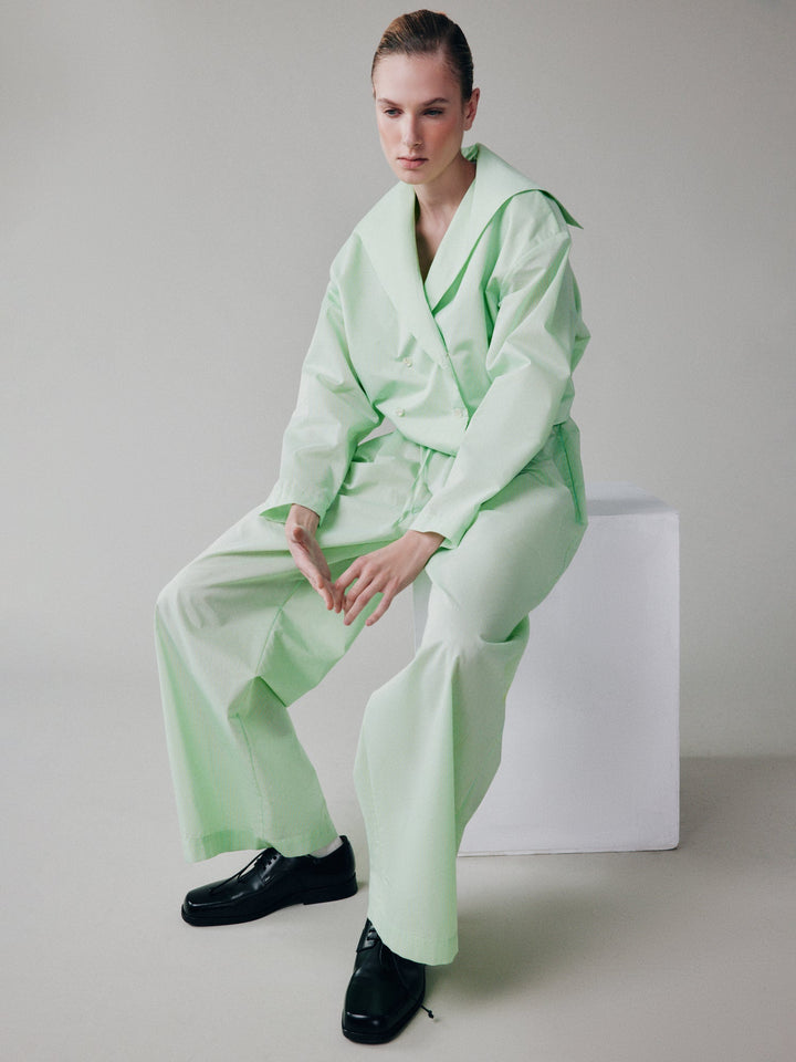 Double-breasted cropped cotton shirt