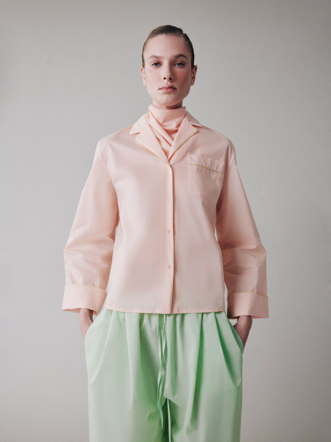 Pajama-inspired cotton shirt