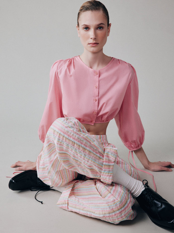 Long-sleeve crop top made of Liberty cotton