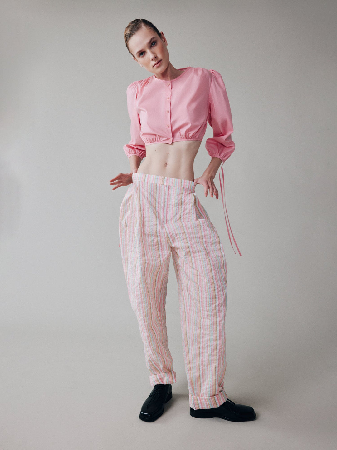 Long-sleeve crop top made of Liberty cotton