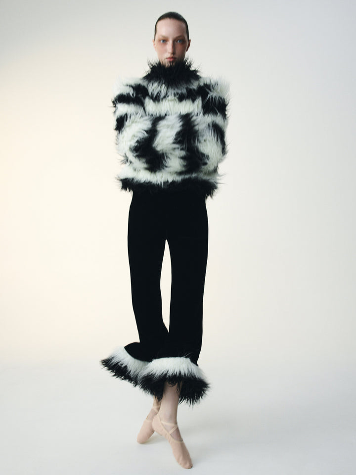 Velvet trousers with faux fur cuffs