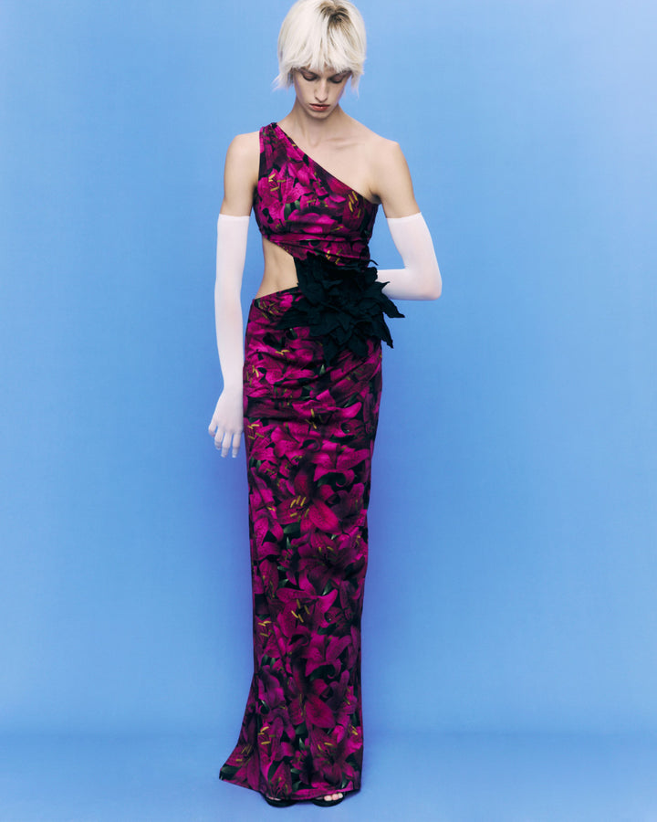Floral gown with a decorative flower