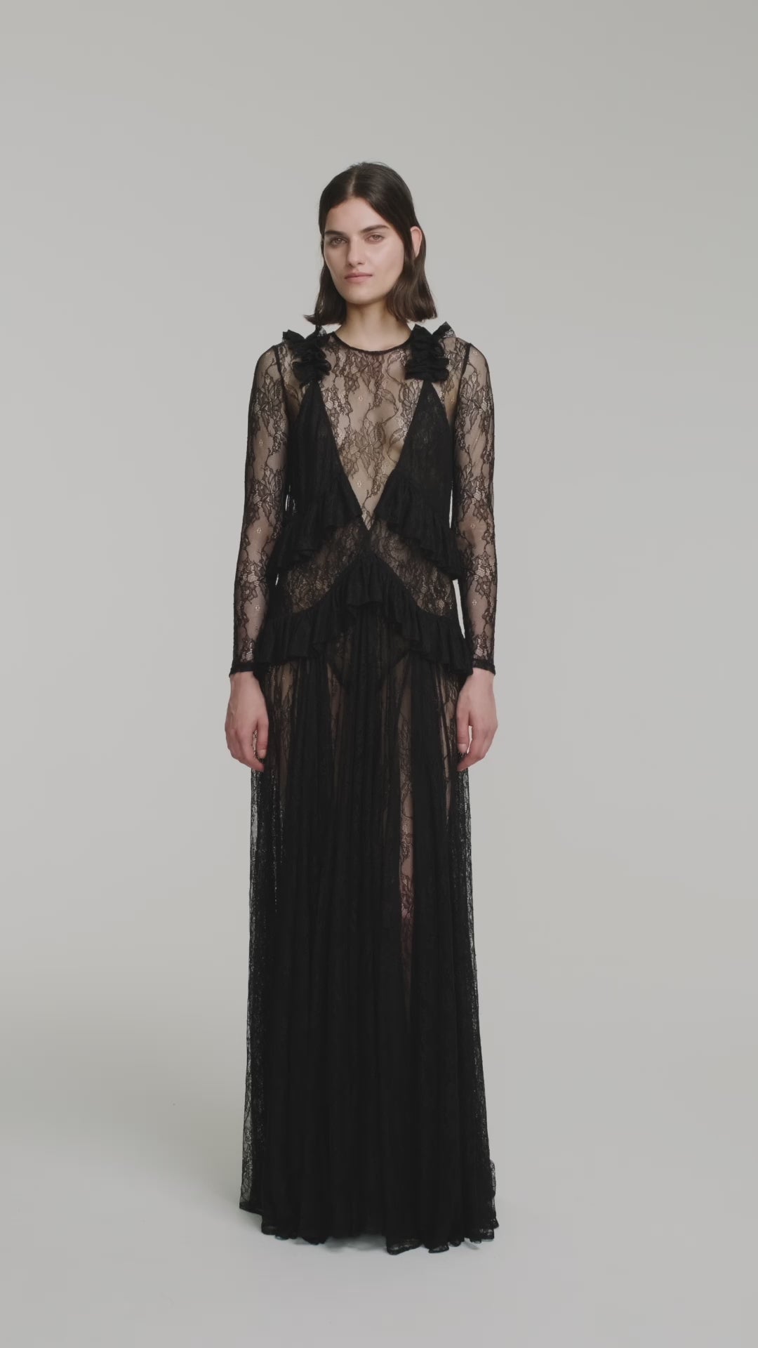 Lace maxi dress with ruffles