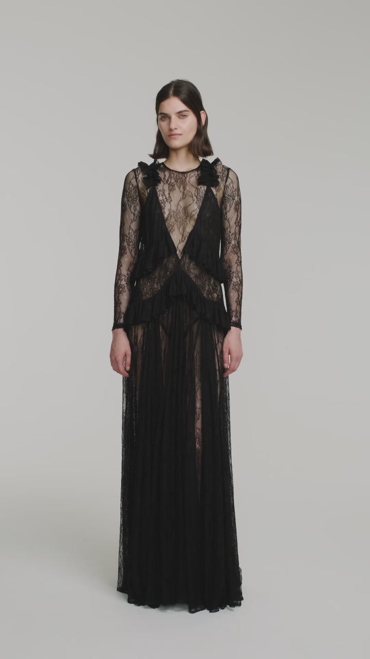 Lace maxi dress with ruffles