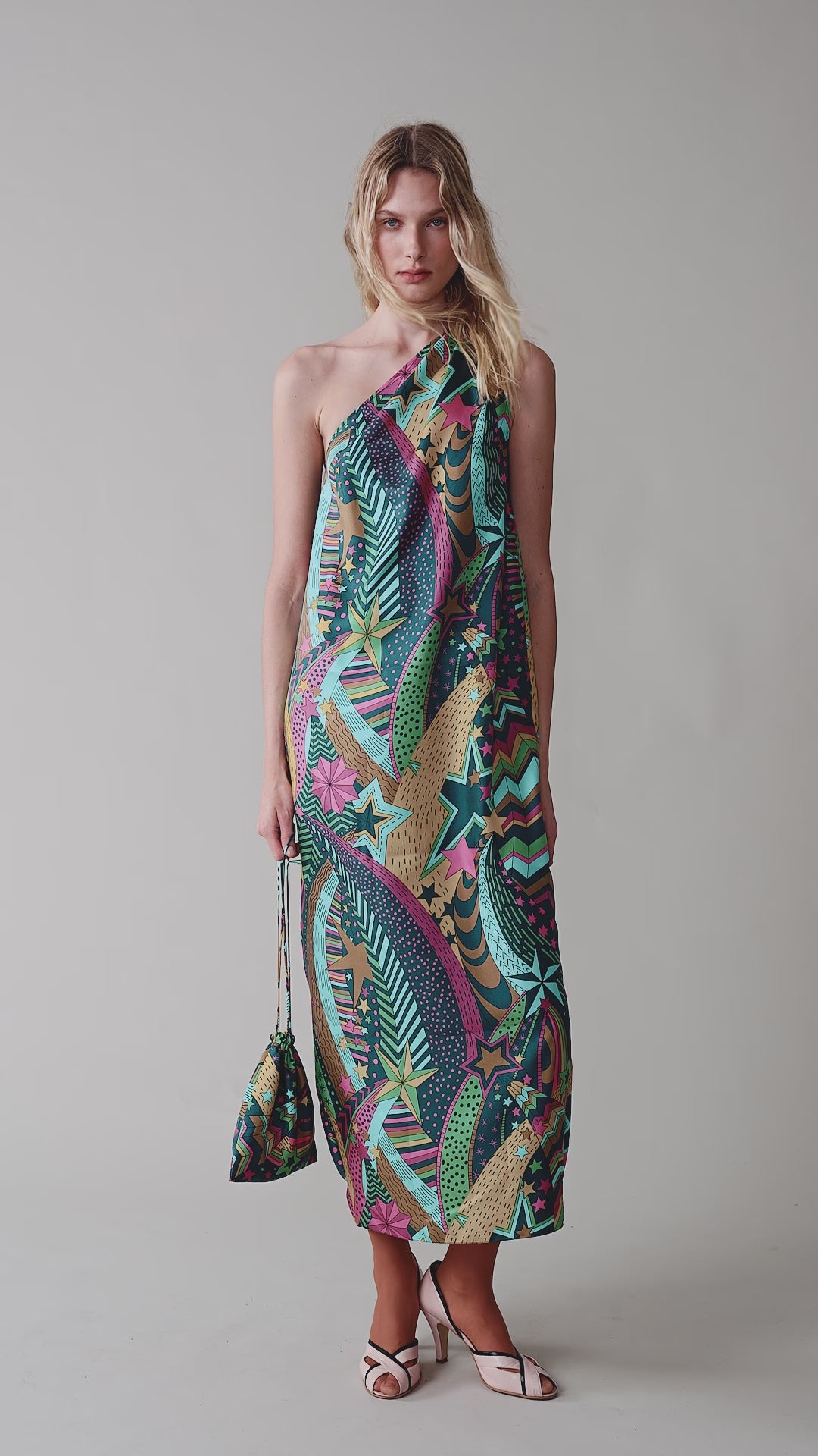 Printed asymmetrical dress made of Liberty silk