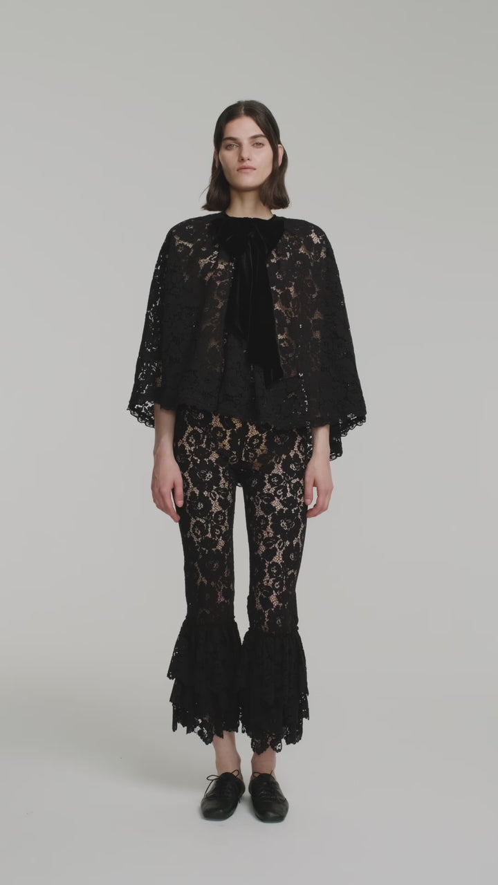 Cord lace cape with decorative bow