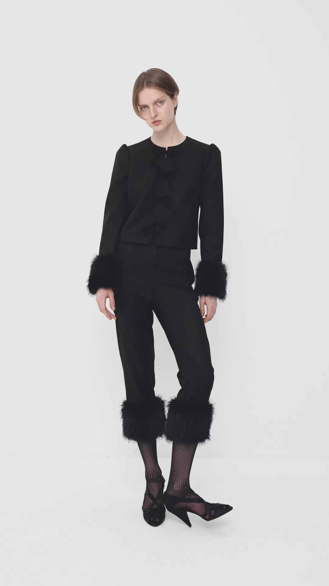 Fur-trimmed capri pants