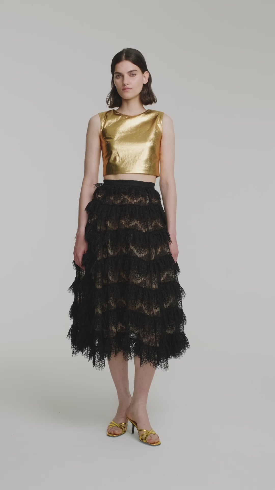Black lace midi skirt