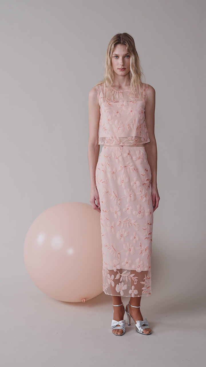 Floral appliqué midi skirt