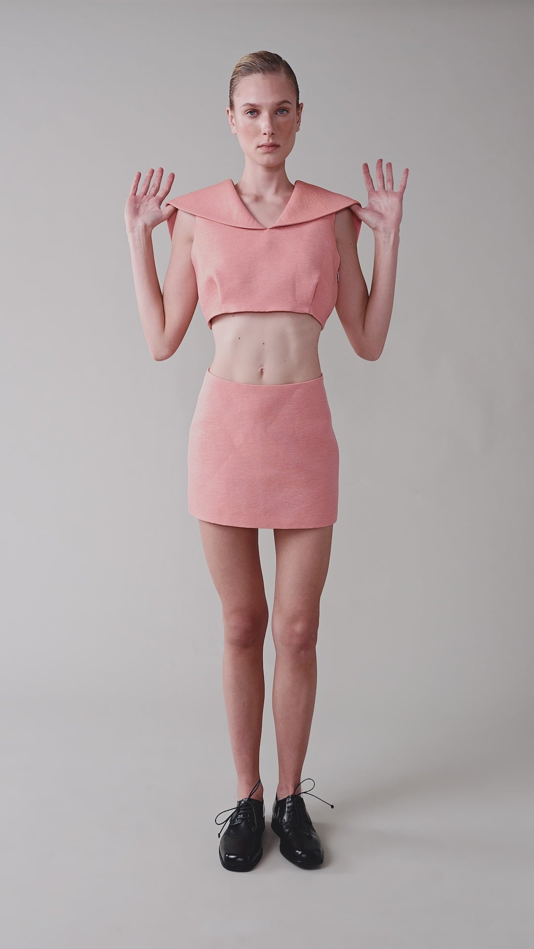 Metallic-thread crop top with fold-down collar