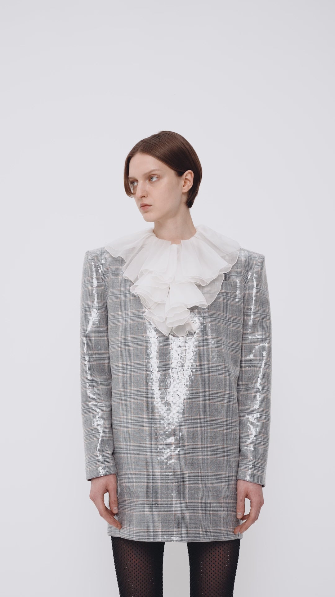 Suiting-fabric dress embellished with transparent sequins