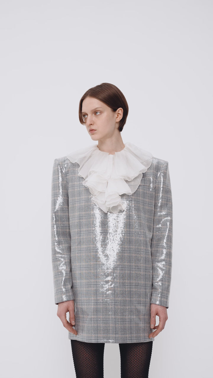 Suiting-fabric dress embellished with transparent sequins