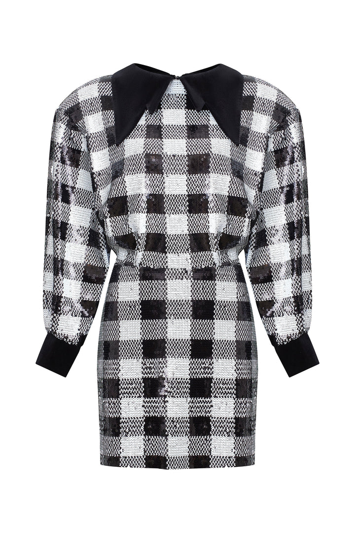 Black and white checkered sequin dress