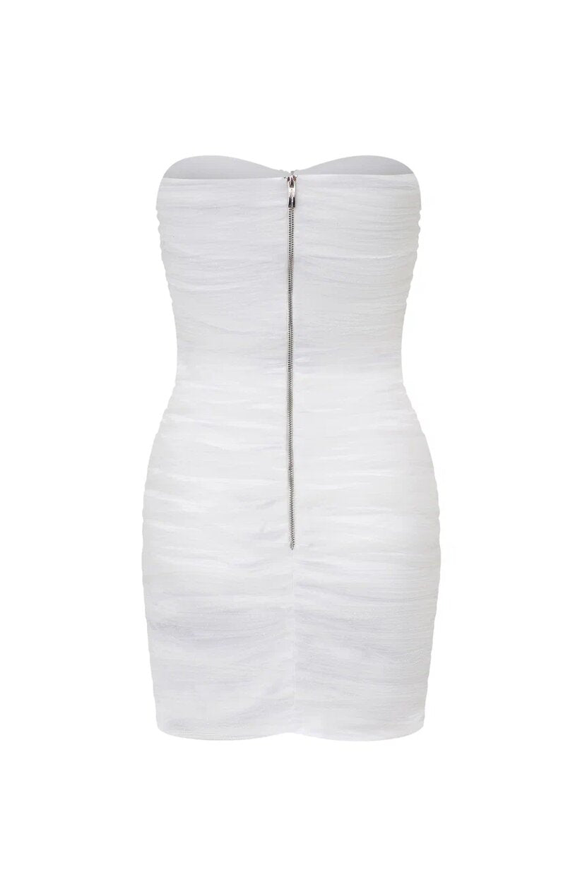Strapless heart-embellished cutout mini dress
