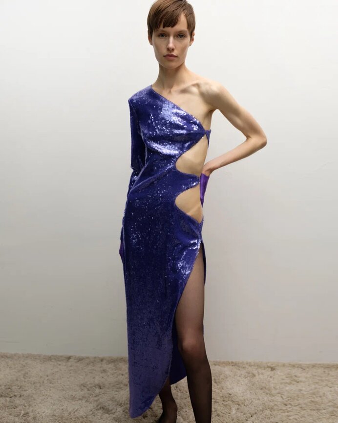 One-shoulder cutout sequinned dress