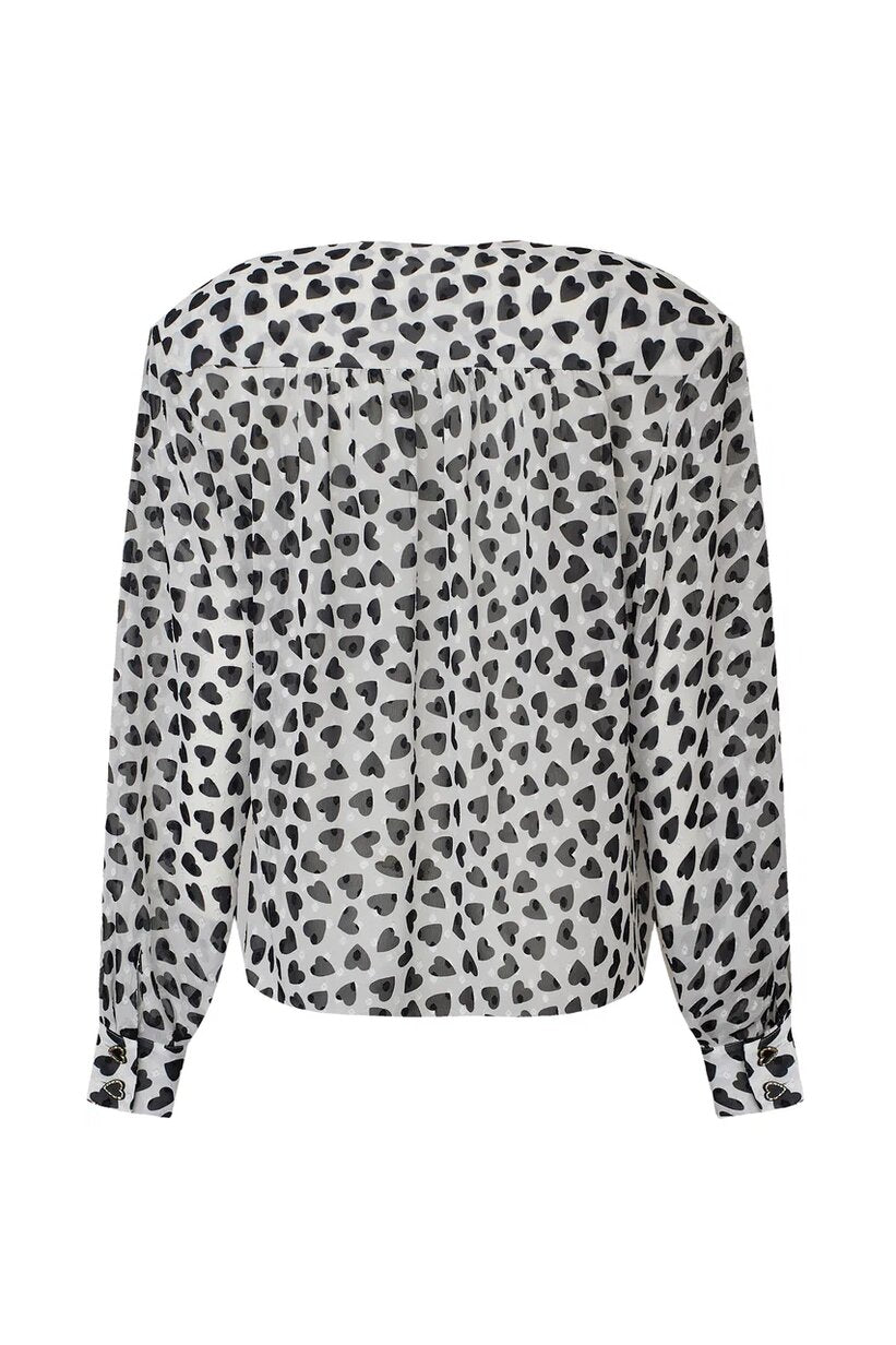 Oversized heart-print crepe shirt