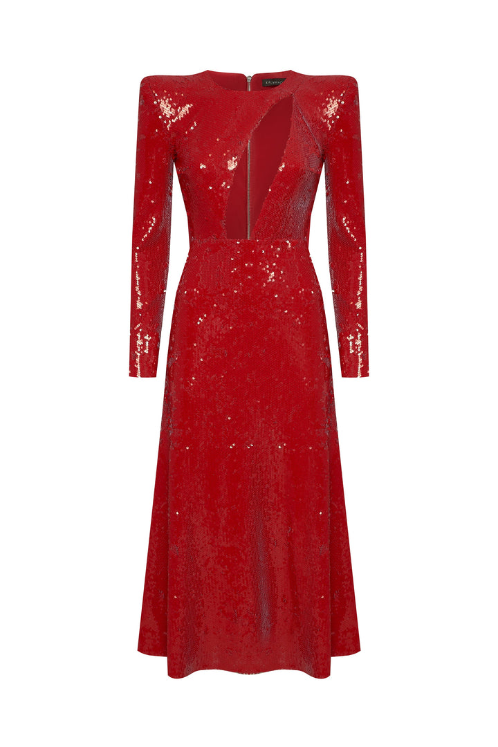 Red sequin dress with cut-out