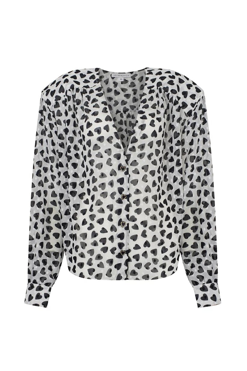 Oversized heart-print crepe shirt