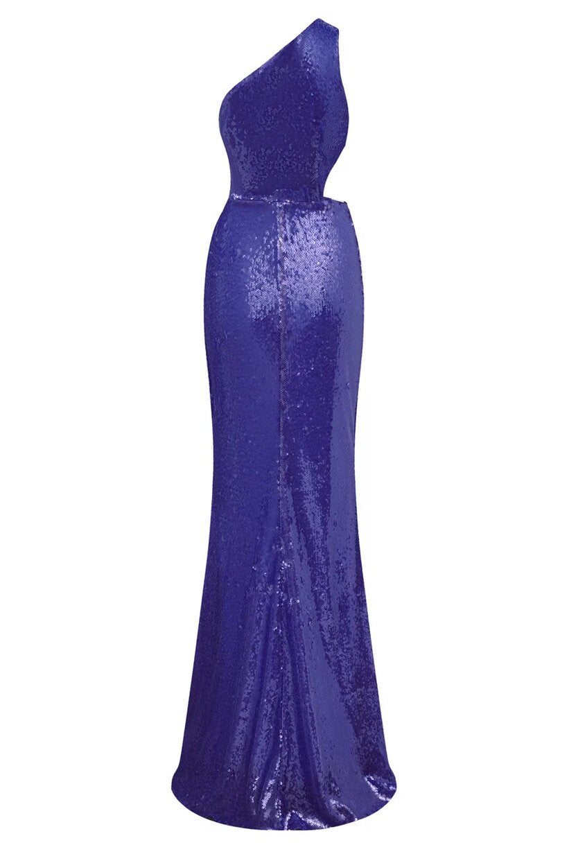 One-shoulder cutout sequinned gown