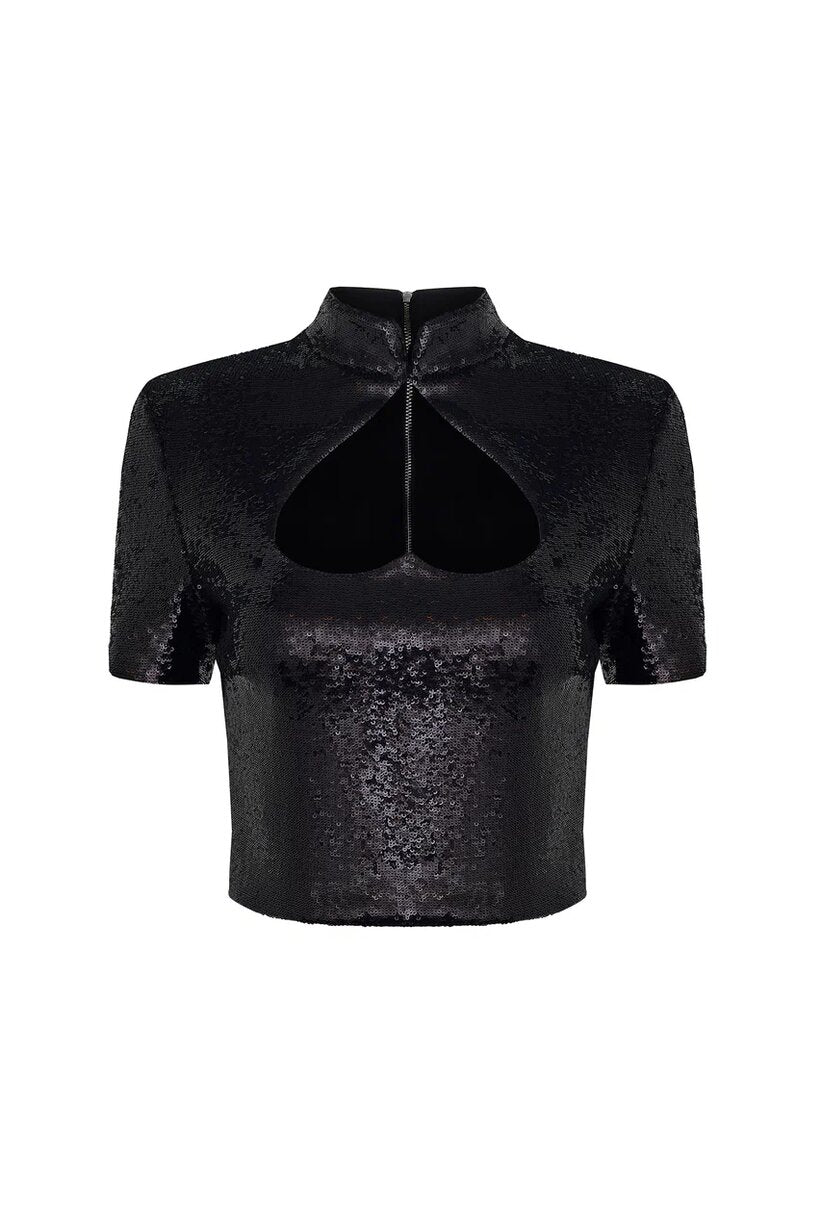 Sequinned cutout top