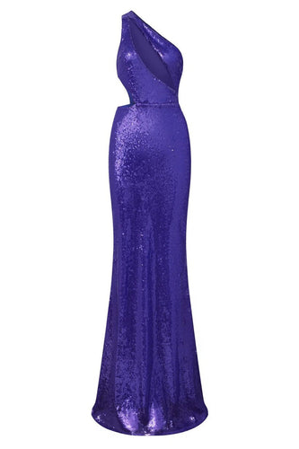 One-shoulder cutout sequinned gown
