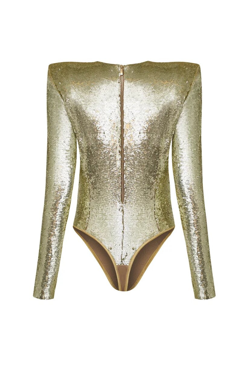 Sequinned cutout bodysuit